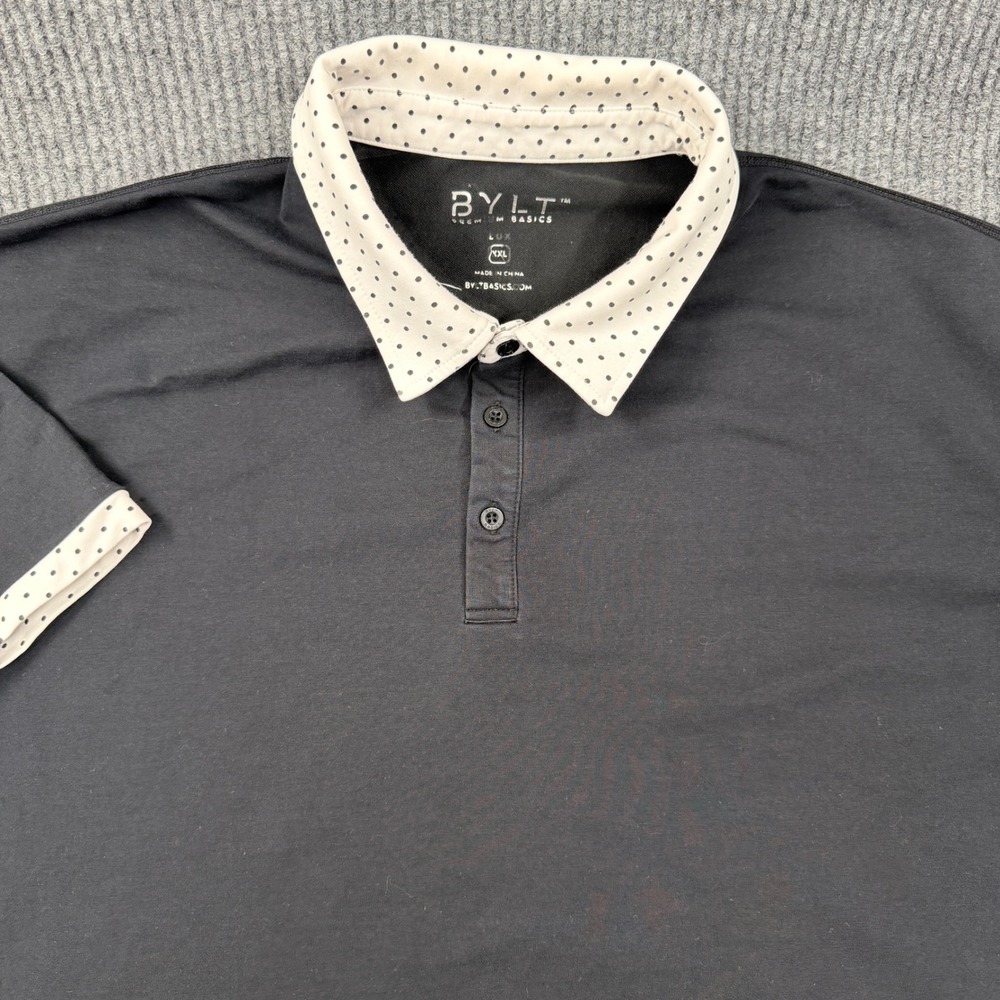 BYLT Polo Mens XXL Black Polka Dot Collar Short Sleeve Lux Basics